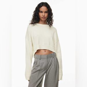 Aritzia Sunday Best Peggy Cropped Knitted White  Sweater Sz S  cotton cashmere